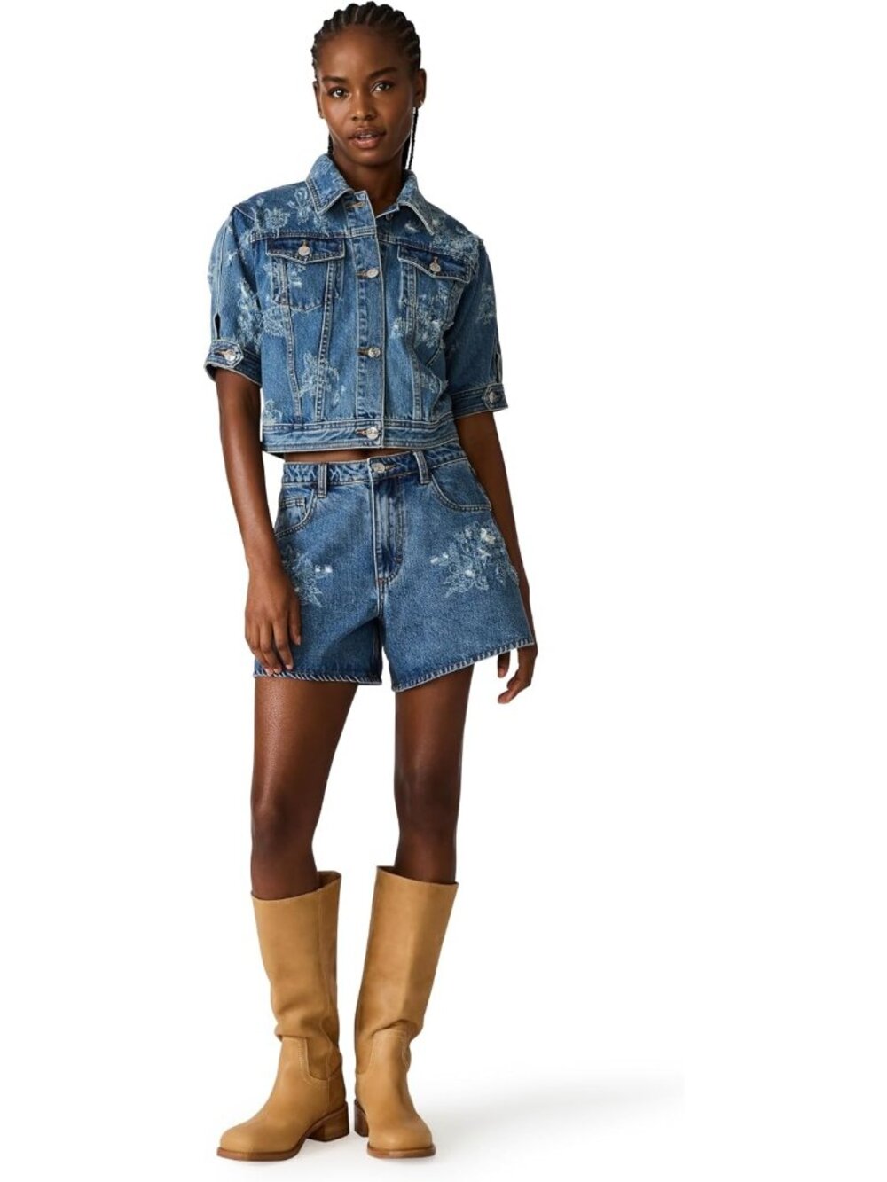 Steve Madden Women's Mixed Indigo Imported Cotton Laser Denim Blu Jackets